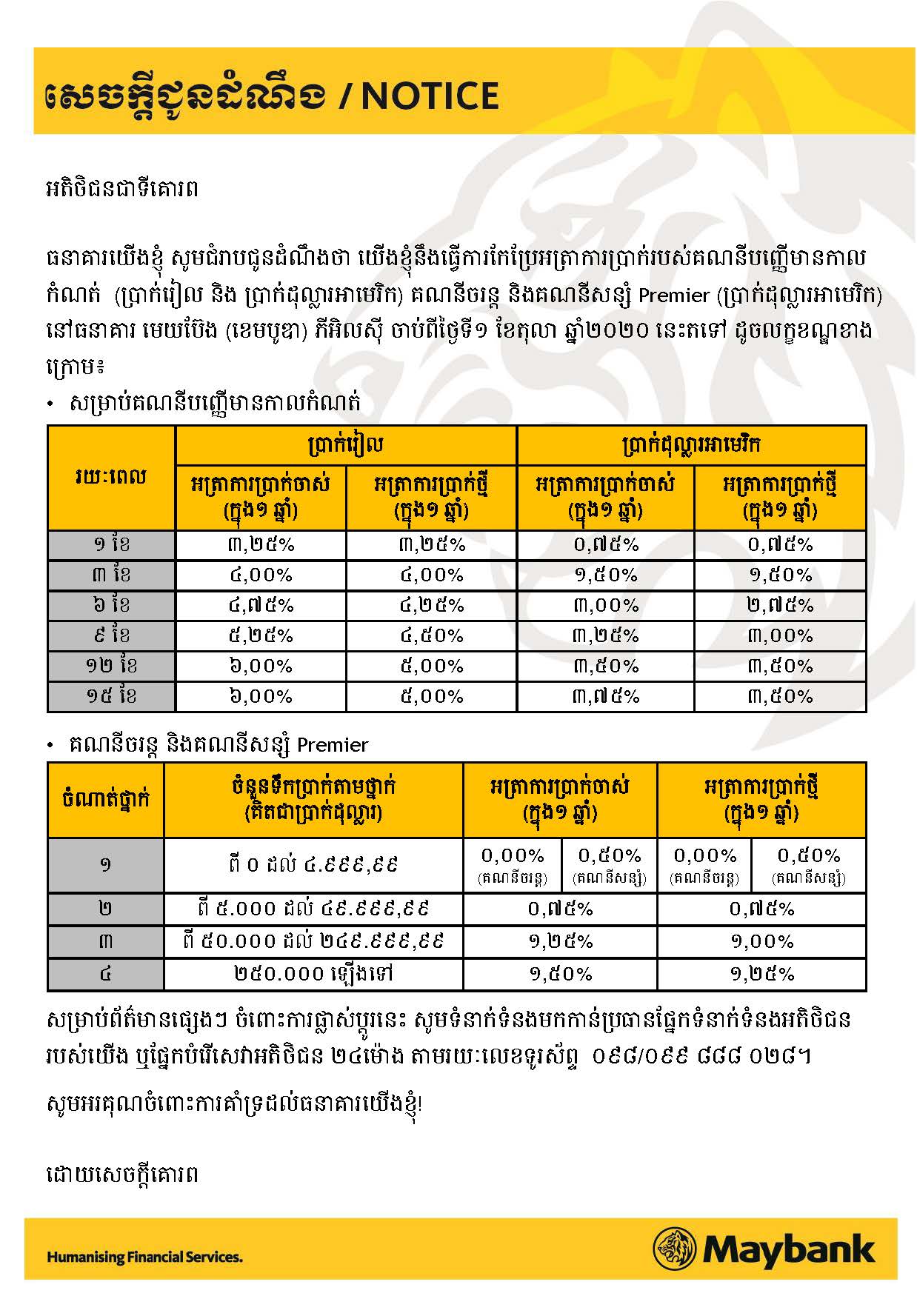 Revise the Interest Rate of Fixed Deposit  Maybank Cambodia